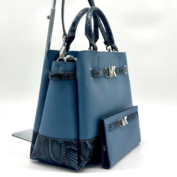 Michael Kors Large Reed Satchel Crossbody Bag & Matching Snap Wallet Denim - Picture 4 of 14